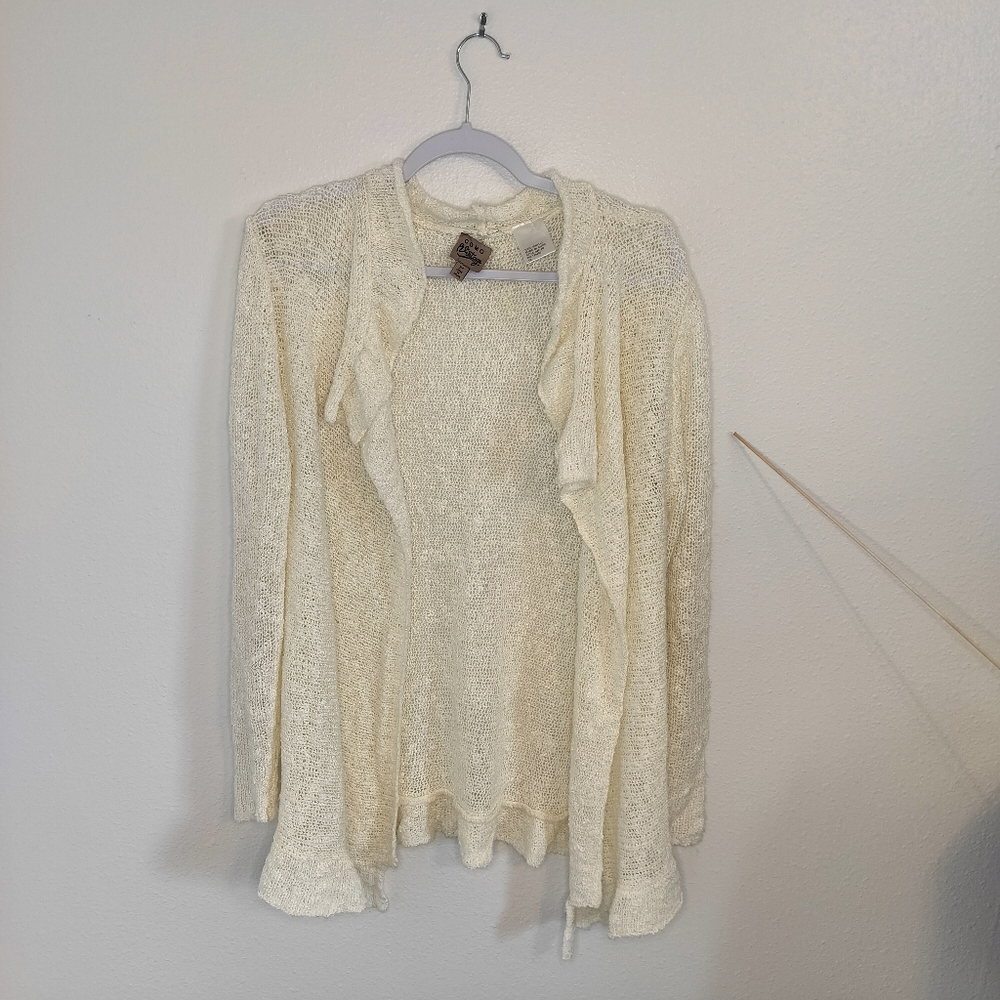 Cream open knit cardigan with cascade collar Size 1X Cottagecore Boho Fairycore